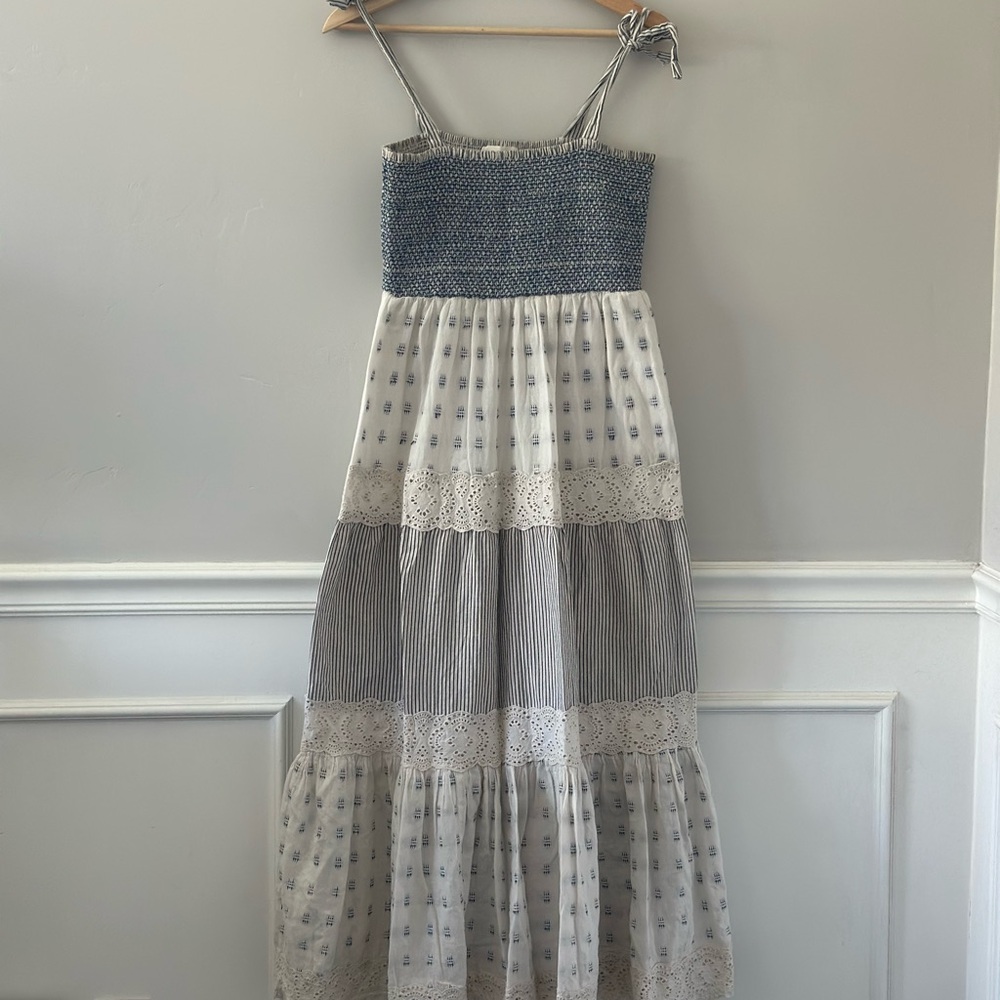 Bohme Blue and White Tiered Maxi Dress S